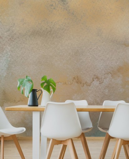 mural abstracto personalizable dorado y gris llamado Golden Horizon Mist de Bilge Paksoylu