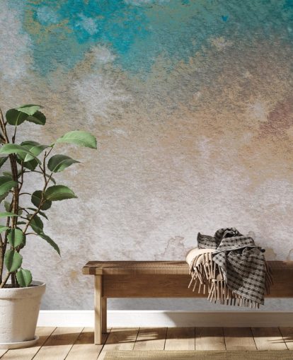 murale astratto personalizzato blu e oro chiamato Misty Horizons di Bilge Paksoylu murale astratto personalizzato blu e oro chiamato Misty Horizons di Bilge Paksoylu