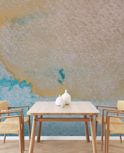 mural oceánico abstracto personalizado azul y dorado llamado Oceanic Breeze de Bilge Paksoylu para baños mural oceánico abstracto personalizado azul y dorado llamado Oceanic Breeze de Bilge Paksoylu para baños