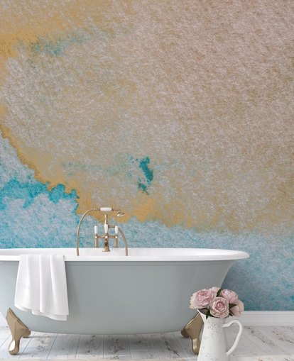 blue and gold custom abstract ocean mural called Oceanic Breeze by Bilge Paksoylu for bathrooms blue and gold custom abstract ocean mural called Oceanic Breeze by Bilge Paksoylu for bathrooms
