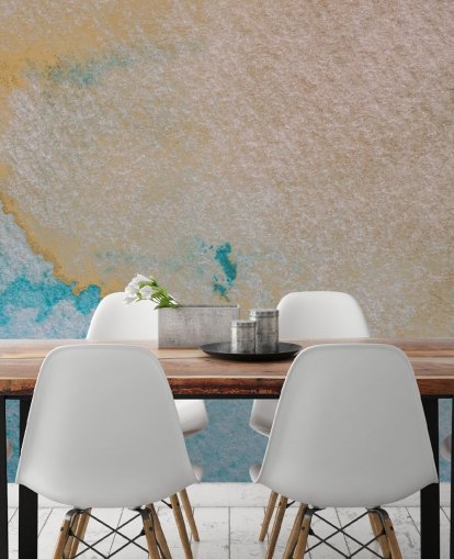 blue and gold custom abstract ocean mural called Oceanic Breeze by Bilge Paksoylu for bathrooms