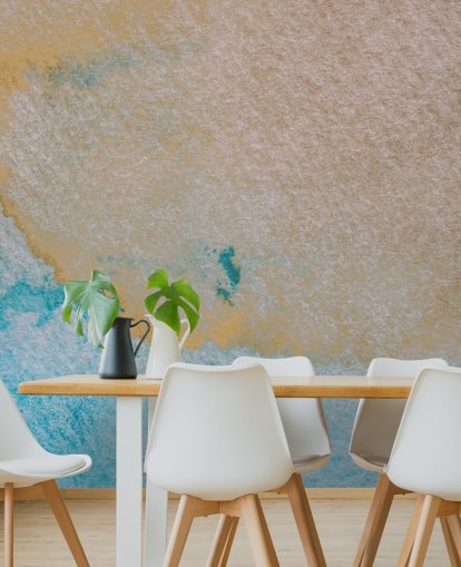 murale oceanico astratto personalizzato blu e oro chiamato Oceanic Breeze di Bilge Paksoylu per bagni