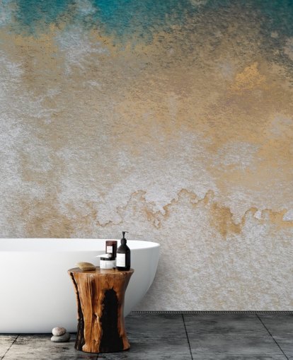 mural personalizado abstrato cinza e dourado chamado Waves of Serenity de Bilge Paksoylu