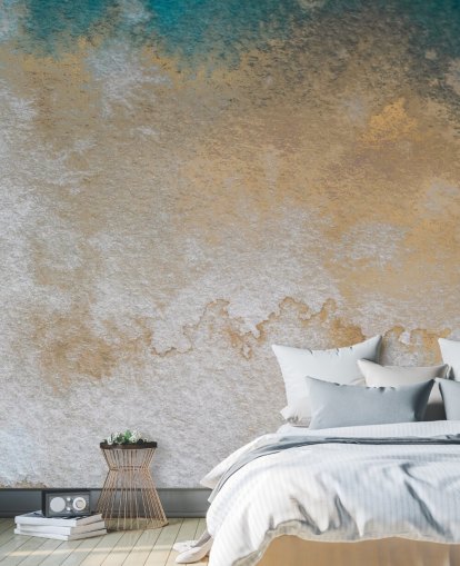 mural personalizado abstracto gris y dorado llamado Waves of Serenity de Bilge Paksoylu