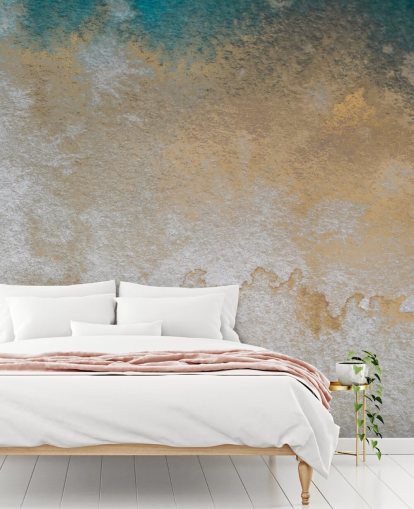 mural personalizado abstracto gris y dorado llamado Waves of Serenity de Bilge Paksoylu