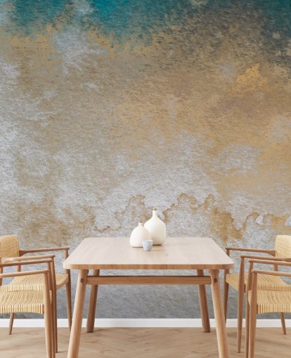 murale personalizzato astratto grigio e oro chiamato Waves of Serenity di Bilge Paksoylu