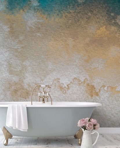 mural personalizado abstracto gris y dorado llamado Waves of Serenity de Bilge Paksoylu mural personalizado abstracto gris y dorado llamado Waves of Serenity de Bilge Paksoylu