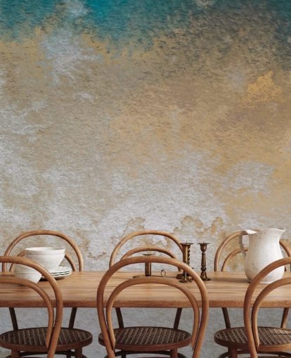 gray and gold abstract custom mural called Waves of Serenity by Bilge Paksoylu