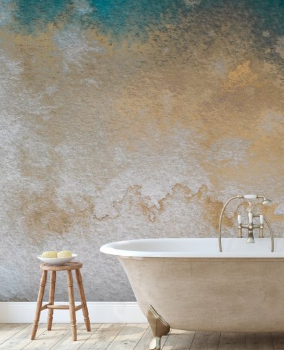 abstraktes, individuelles Wandbild in Grau und Gold namens Waves of Serenity von Bilge Paksoylu