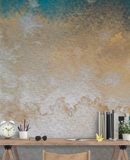 gray and gold abstract custom mural called Waves of Serenity by Bilge Paksoylu