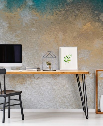 gray and gold abstract custom mural called Waves of Serenity by Bilge Paksoylu