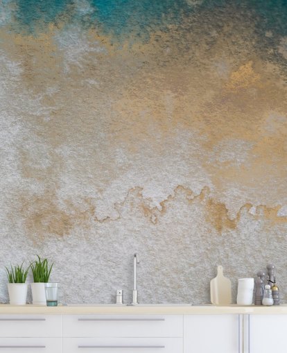 grey and gold abstract custom mural called Waves of Serenity by Bilge Paksoylu grey and gold abstract custom mural called Waves of Serenity by Bilge Paksoylu