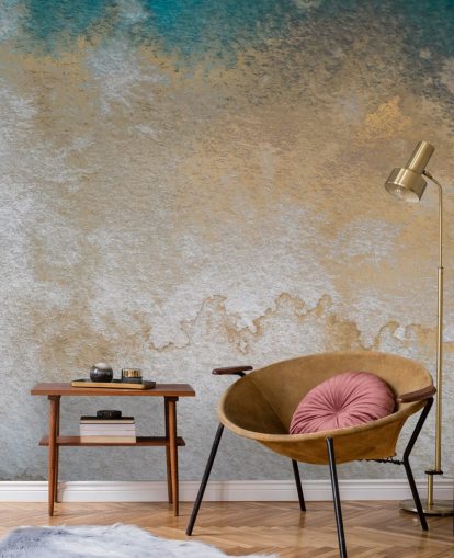 abstraktes, individuelles Wandbild in Grau und Gold namens Waves of Serenity von Bilge Paksoylu