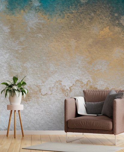 gray and gold abstract custom mural called Waves of Serenity by Bilge Paksoylu