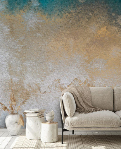 grå og guld abstrakt brugerdefineret vægmaleri kaldet Waves of Serenity af Bilge Paksoylu