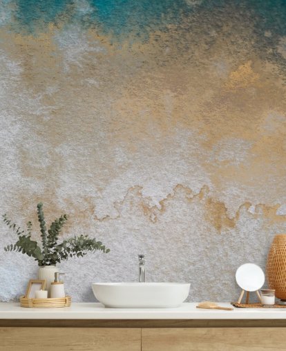 grå och guld abstrakt anpassad väggmålning som heter Waves of Serenity av Bilge Paksoylu