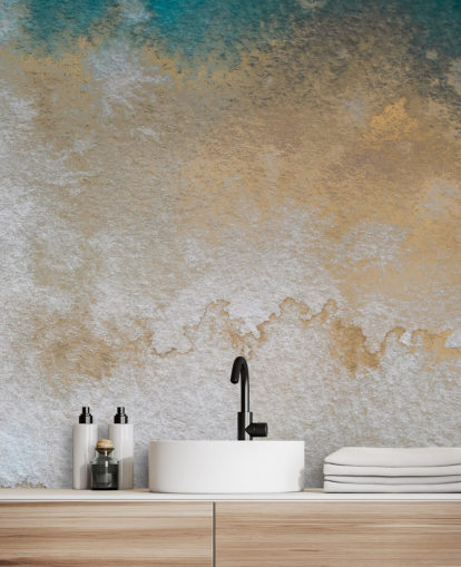 gray and gold abstract custom mural called Waves of Serenity by Bilge Paksoylu gray and gold abstract custom mural called Waves of Serenity by Bilge Paksoylu