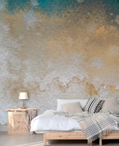 gray and gold abstract custom mural called Waves of Serenity by Bilge Paksoylu