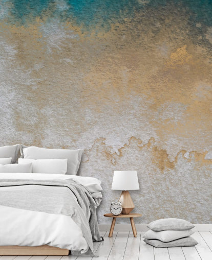 grå och guld abstrakt anpassad väggmålning som heter Waves of Serenity av Bilge Paksoylu