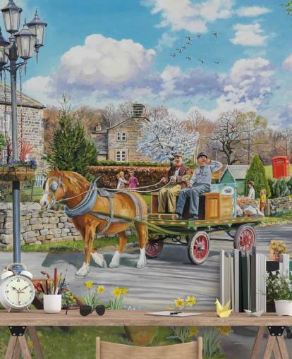 rag and bone men on a horse and cart in village wallpaper