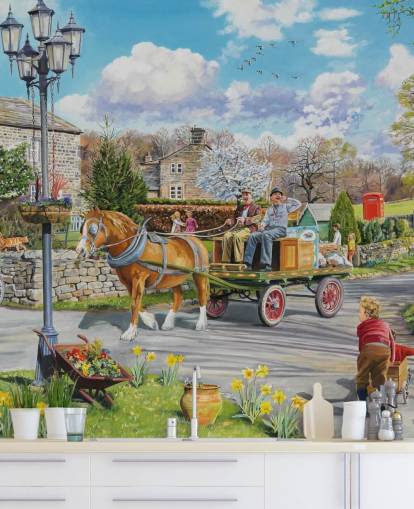 rag and bone men on a horse and cart in village wallpaper