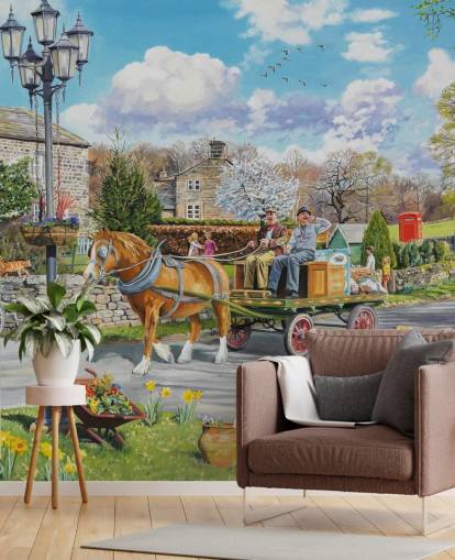 rag and bone men on a horse and cart in village wallpaper