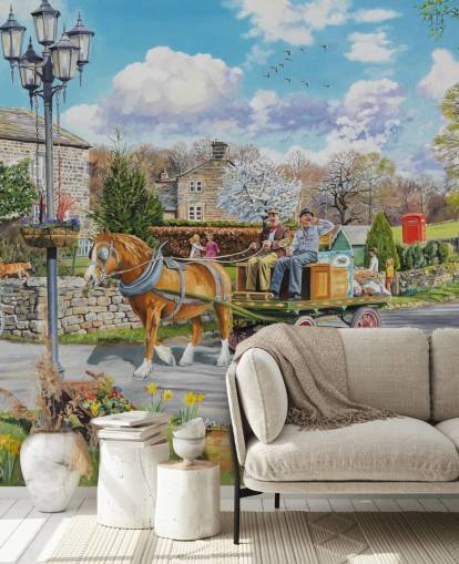 rag and bone men on a horse and cart in village wallpaper