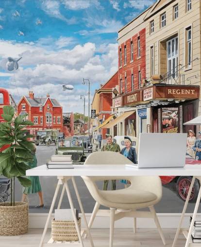 1940s street in a town wallpaper