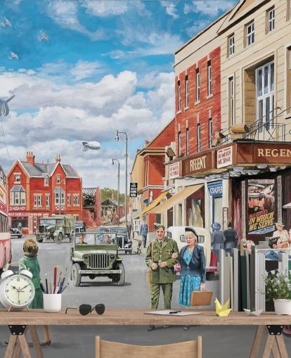 1940s street in a town wallpaper