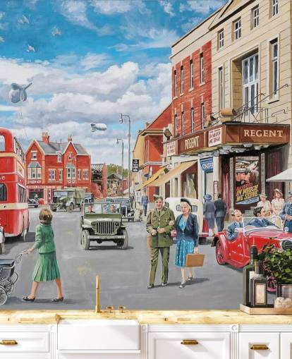 Sfondo di strada in una città degli anni '40