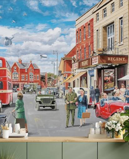 Fond d'écran de la rue des années 1940 dans une ville Fond d'écran de la rue des années 1940 dans une ville