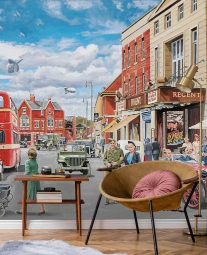 1940s straat in een stad behang 1940s straat in een stad behang