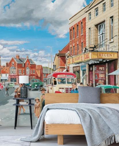 1950s street view in a town wallpaper