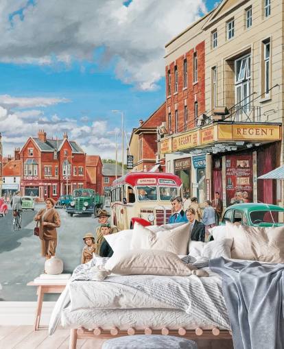 1950s street view in a town wallpaper