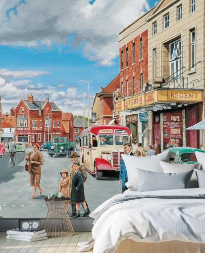 1950s street view in a town wallpaper 1950s street view in a town wallpaper