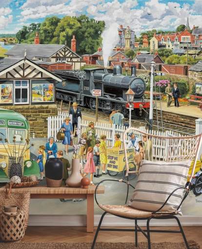 gammeldags togstasjon tapet