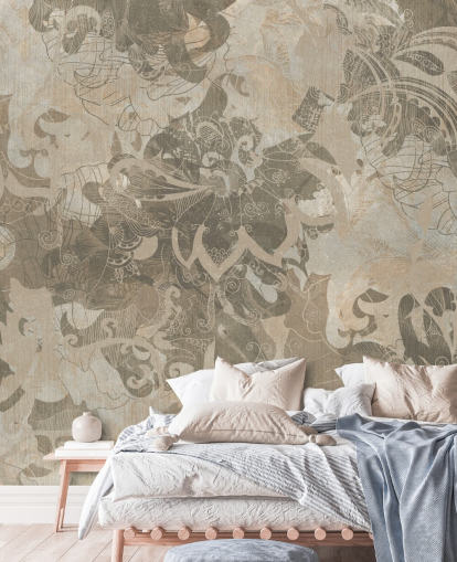 natural custom abstract botanical mural called Abstract Neutral Botanical by Edina Jeremscuk