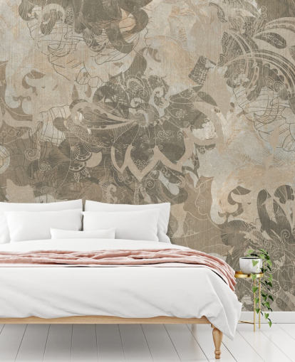 natural custom abstract botanical mural called Abstract Neutral Botanical by Edina Jeremscuk