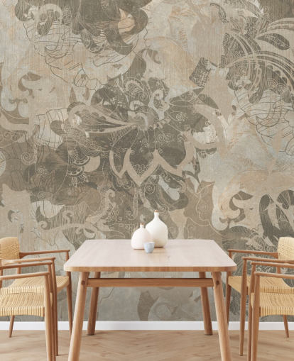 mural botânico abstrato natural personalizado chamado Abstract Neutral Botanical de Edina Jeremscuk