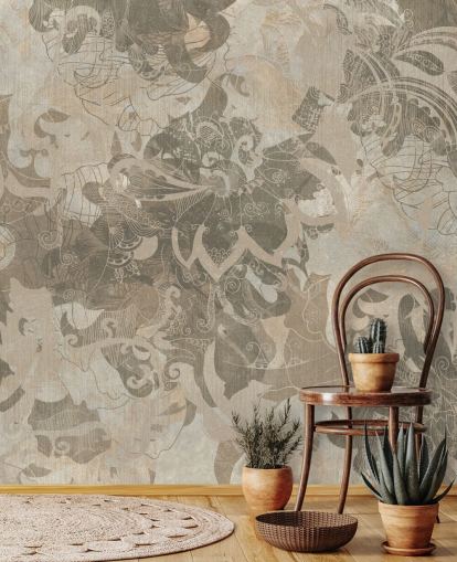 naturligt brugerdefineret abstrakt botanisk vægmaleri kaldet Abstract Neutral Botanical af Edina Jeremscuk