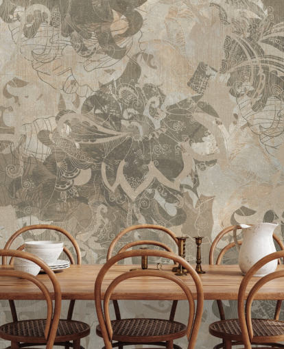 natural custom abstract botanical mural called Abstract Neutral Botanical by Edina Jeremscuk