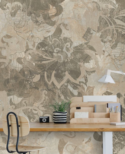 natural custom abstract botanical mural called Abstract Neutral Botanical by Edina Jeremscuk