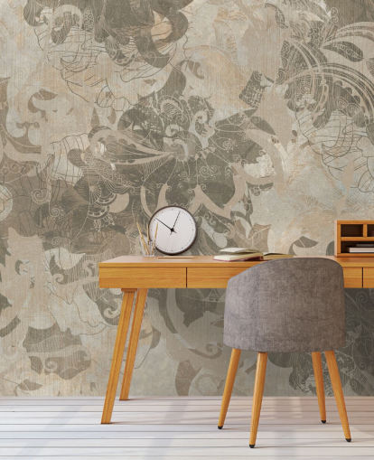 natural custom abstract botanical mural called Abstract Neutral Botanical by Edina Jeremscuk