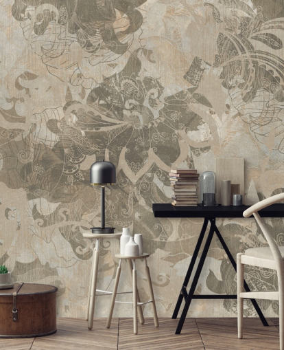 natural custom abstract botanical mural called Abstract Neutral Botanical by Edina Jeremscuk