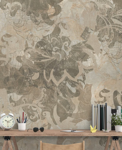 natural custom abstract botanical mural called Abstract Neutral Botanical by Edina Jeremscuk natural custom abstract botanical mural called Abstract Neutral Botanical by Edina Jeremscuk