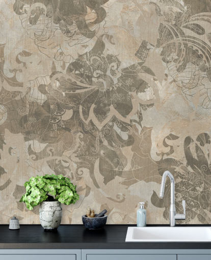 naturligt brugerdefineret abstrakt botanisk vægmaleri kaldet Abstract Neutral Botanical af Edina Jeremscuk