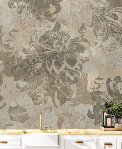 peinture murale botanique abstraite naturelle personnalisée appelée Abstract Neutral Botanical par Edina Jeremscuk