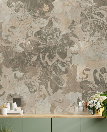 natural custom abstract botanical mural called Abstract Neutral Botanical by Edina Jeremscuk