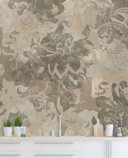 murale botanico astratto personalizzato naturale chiamato Abstract Neutral Botanical di Edina Jeremscuk