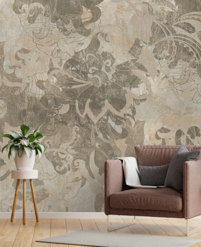 natural custom abstract botanical mural called Abstract Neutral Botanical by Edina Jeremscuk